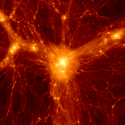 A cluster formed in a Lambda-Cold Dark Matter simulation of structure formation.   <i>Credit: Benedikt Diemer, Philip Mansfield</i>