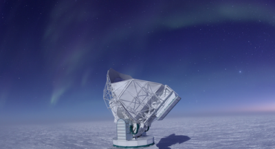 The South Pole Telescope is one of several facilities that map the cosmic microwave background, which is used to estimate the value of the Hubble constant.  <i>Image credit: J. Gallicchio/University of Chicago</i>