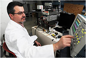 Juan Collar, KICP senior member works in the sub-basement of the Laboratory for Astrophysics and Space Research on the UChicago campus.   <i>Photo credit: Dan Dry</i>