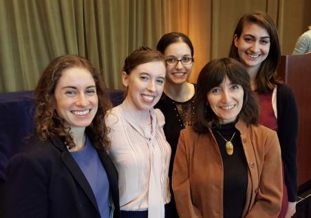 Professor Wendy Freedman (second from right) with PSD grad students Laura Kreidberg, Megan Bedell, Maya Fishbach, and Nora Shipp